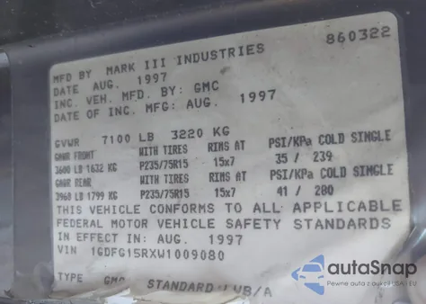 1998 GMC Savana Rv z USA, uszkodzony, nr VIN 1GDFG15RXW1009080